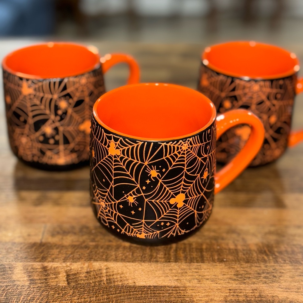 Orange and Black Mickey Head Spiderweb Mug Set